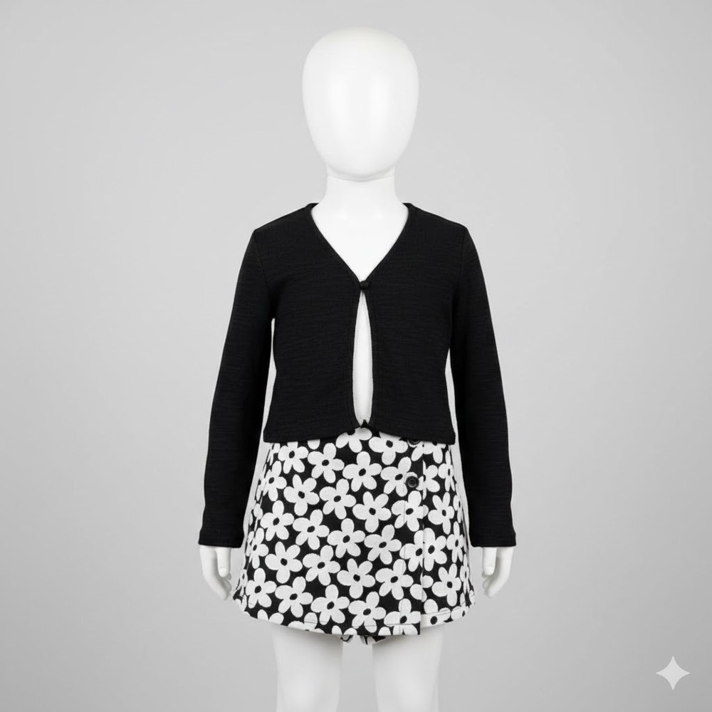 OLD NAVY Black Cropped Cardigan with Floral Short Skirt